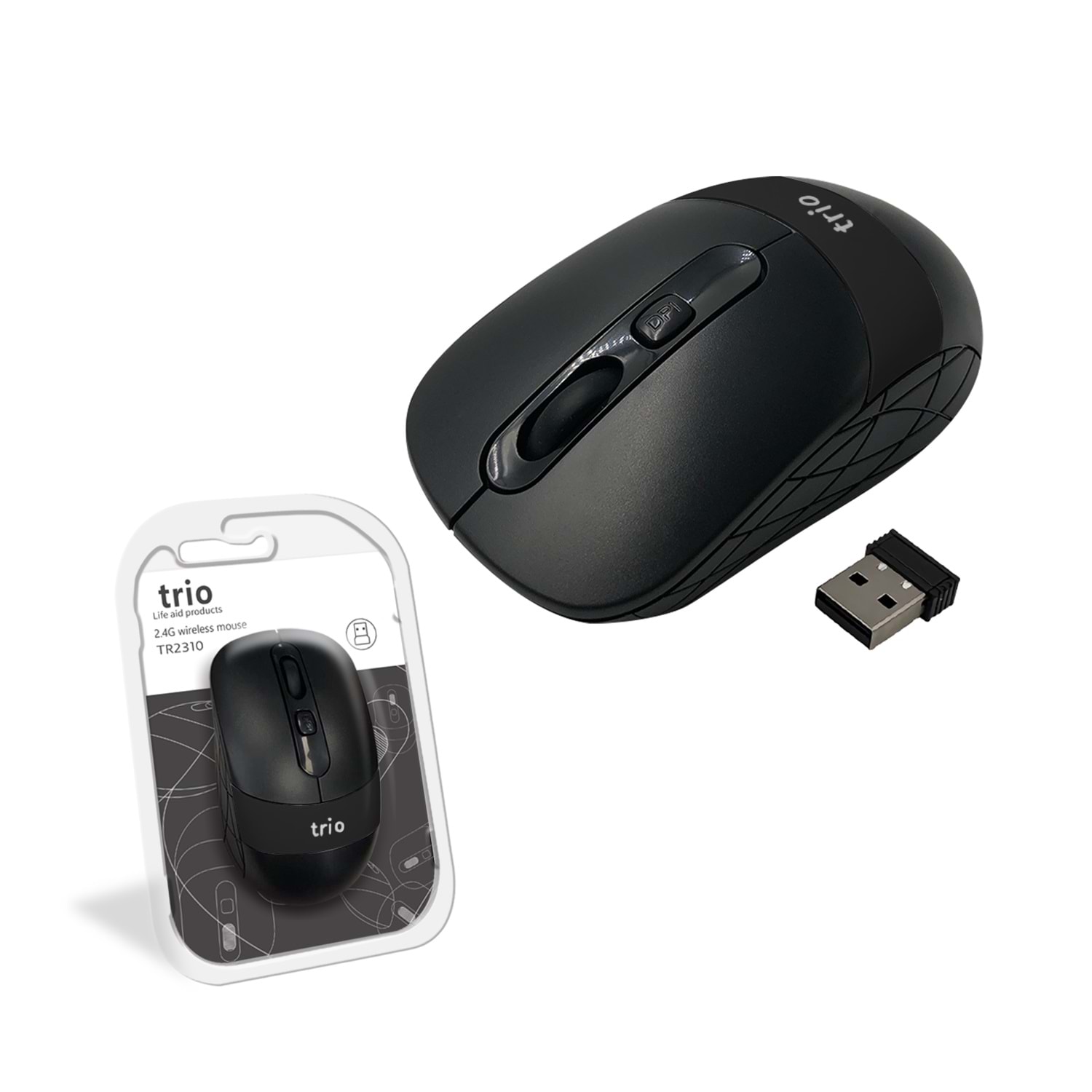 TRİO TR2310 Siyah Wireless Mouse – Profesyonel Sessiz Mouse, Nano Alıcılı, Ergonomik Tasarım